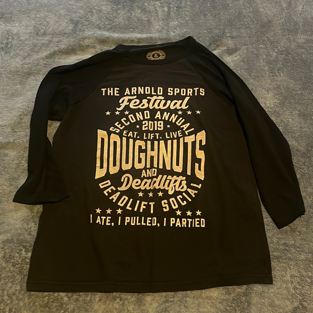 Doughnuts & Deadlifts 3/4 sleeve Arnold Sports Festival size Medium Tee